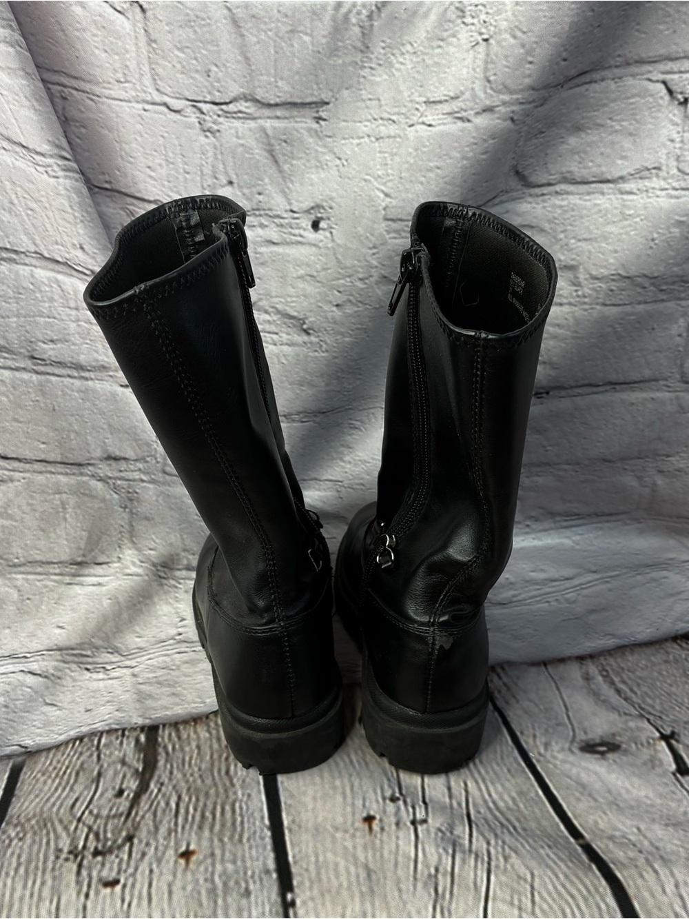 Steve Madden Girls Black Mid-Calf Zip-Up Pleather Lug Sole Boots Sz 11 AS IS GUC - Picture 6 of 11